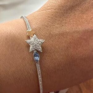 Silver and Gold Star Bracelet with Blue Accent